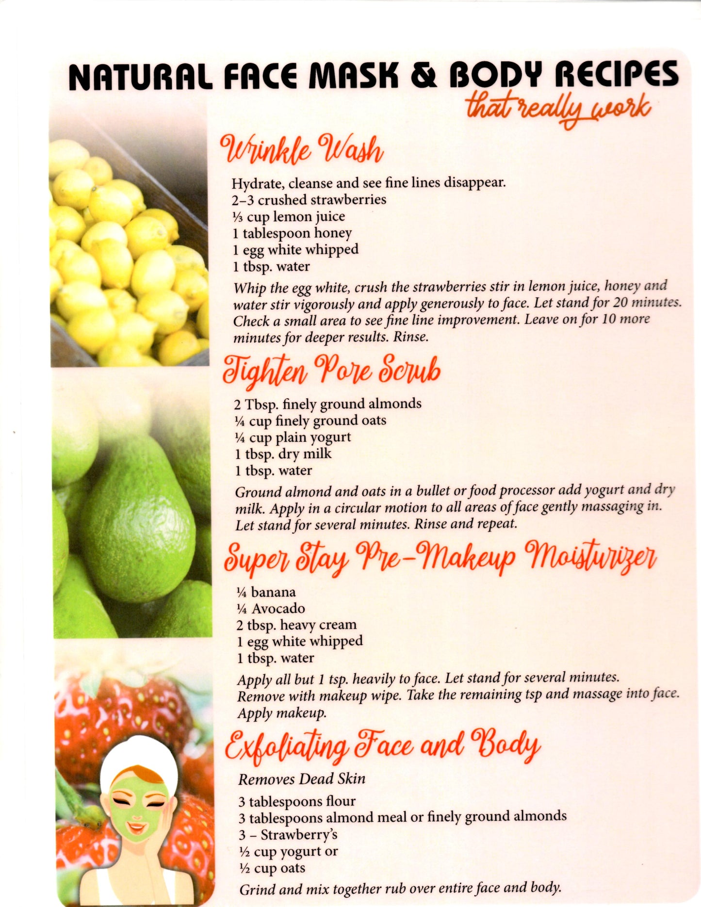 The Rainbow Diet by Deanna Minnich; free All Natural Face Mask Recipes Chart included