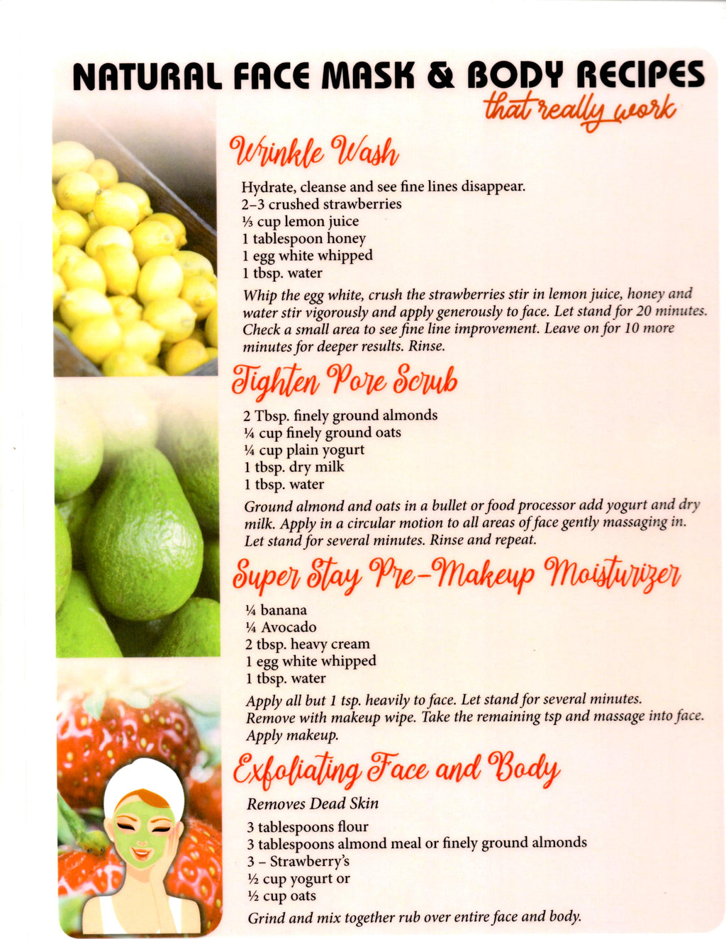 Natural Face Mask and Body Recipes Lament Chart