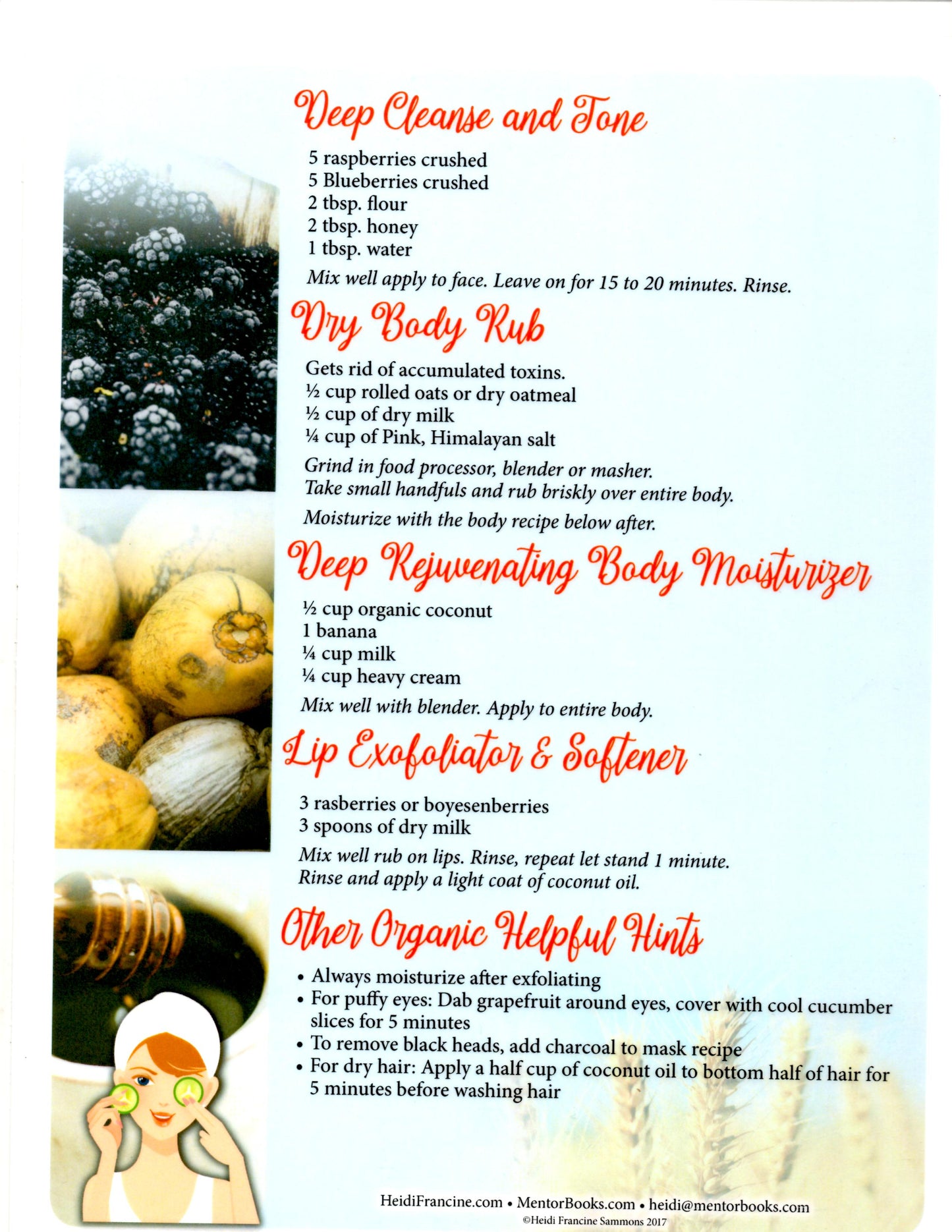 The Rainbow Diet by Deanna Minnich; free All Natural Face Mask Recipes Chart included